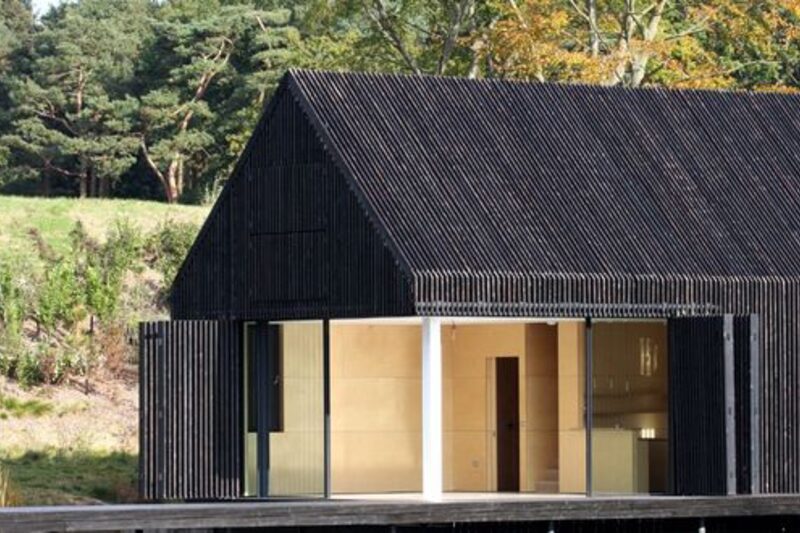 boathouse with timber solar shading wooden cladding